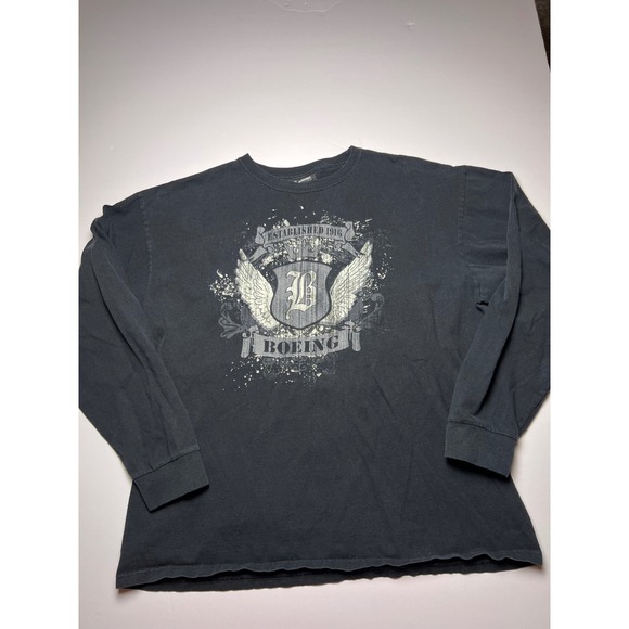 Boeing Long Sleeve T-Shirt Mens XL Black Graphic Crest Wings Established 1916